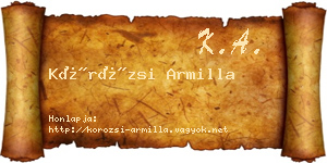Körözsi Armilla névjegykártya
